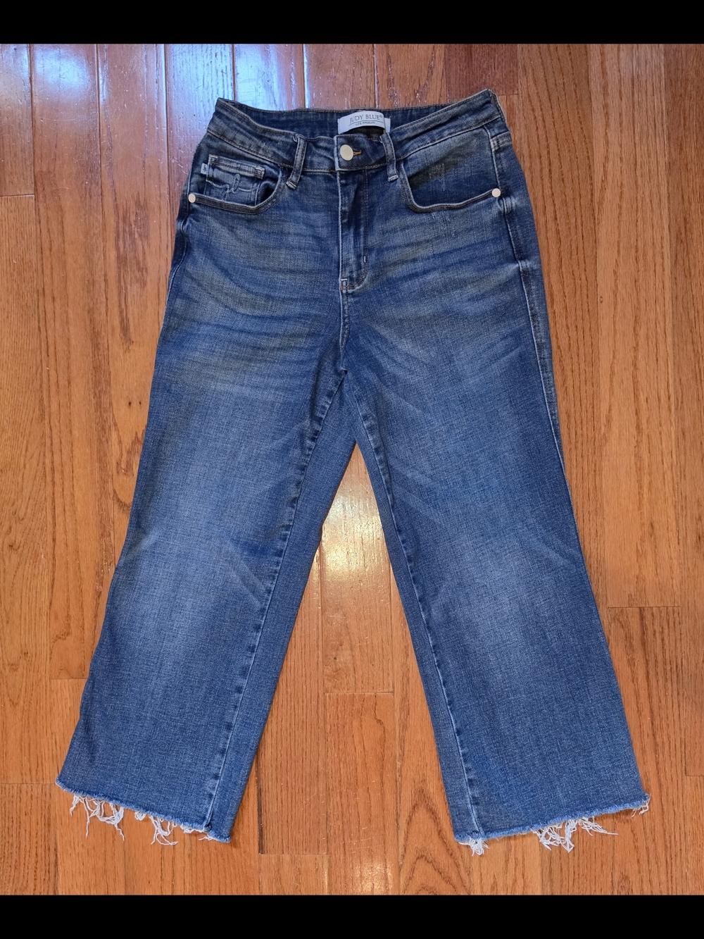 Judy Blue 5 High Rise Raw Hem Cropped Flare Jeans